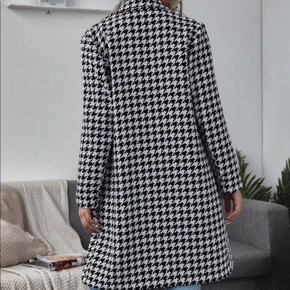 Tweed houndstooth trench coat jacket black white - Picture 2 of 5